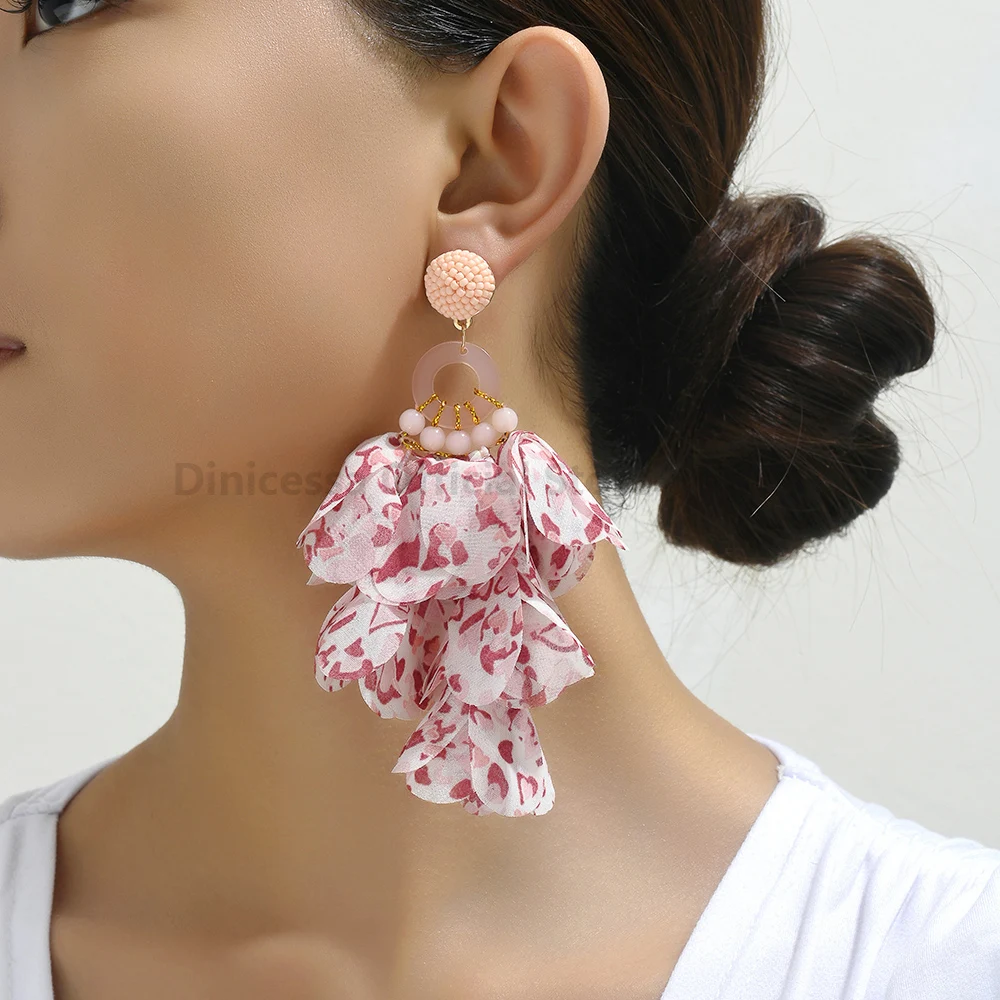 Leopard Handmade Flower Glamorous Decor Original Bride Wedding Party Pendant Jewelry Luxury Design Dangle Earrings For Women