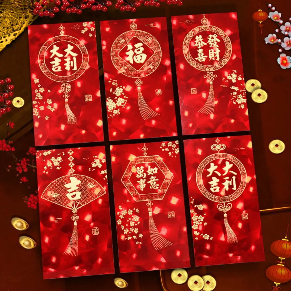 

6Pcs Vibrant Horse Design New Year's Envelopes 3D Cat Eye Creative Design Red Packets Dazzling Design Chinese New Year Envelopes