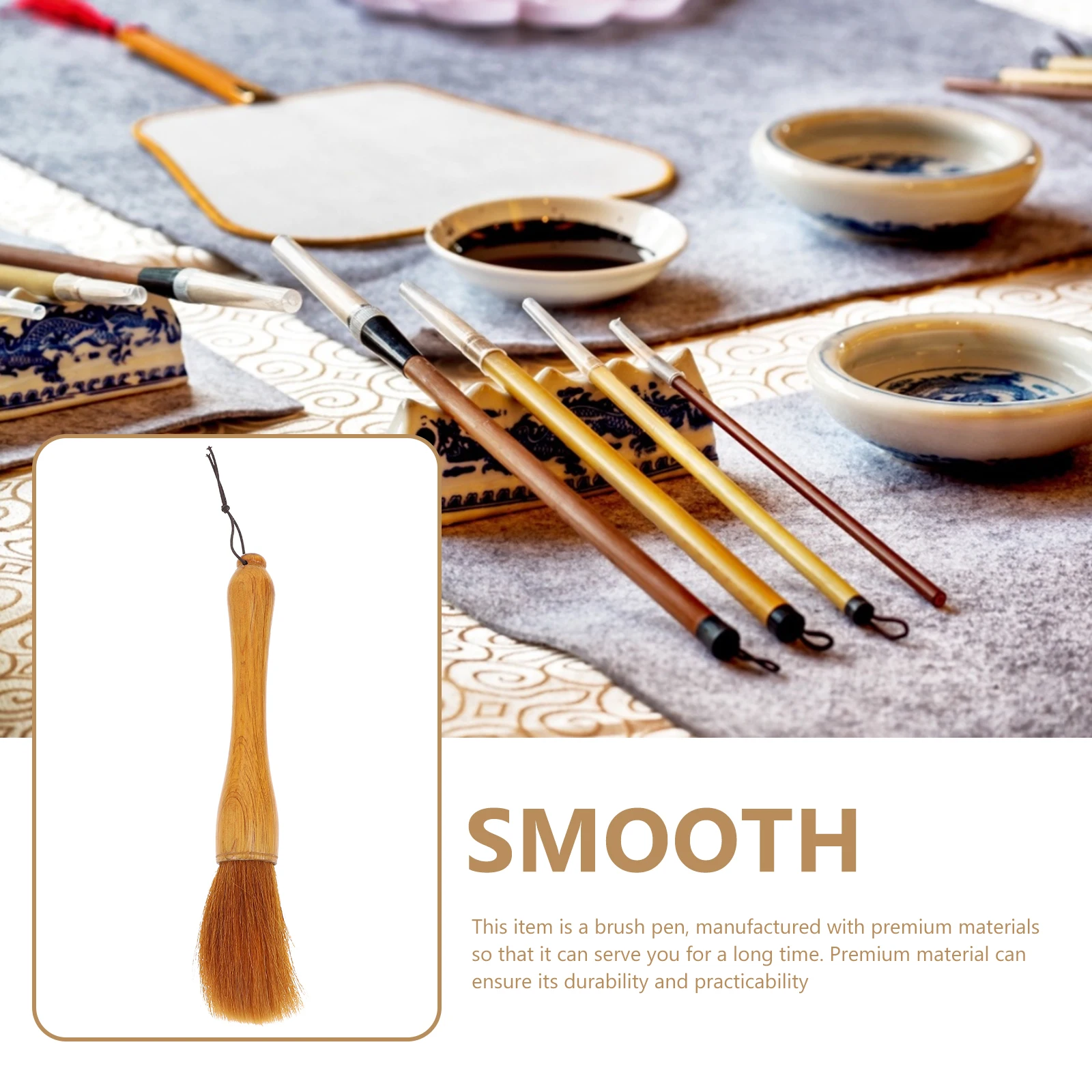 

1pc Solid Wood Handle Calligraphy Brush For Beginners Student Writing Painting Tool Chinese Art Stationery Drawing Pen