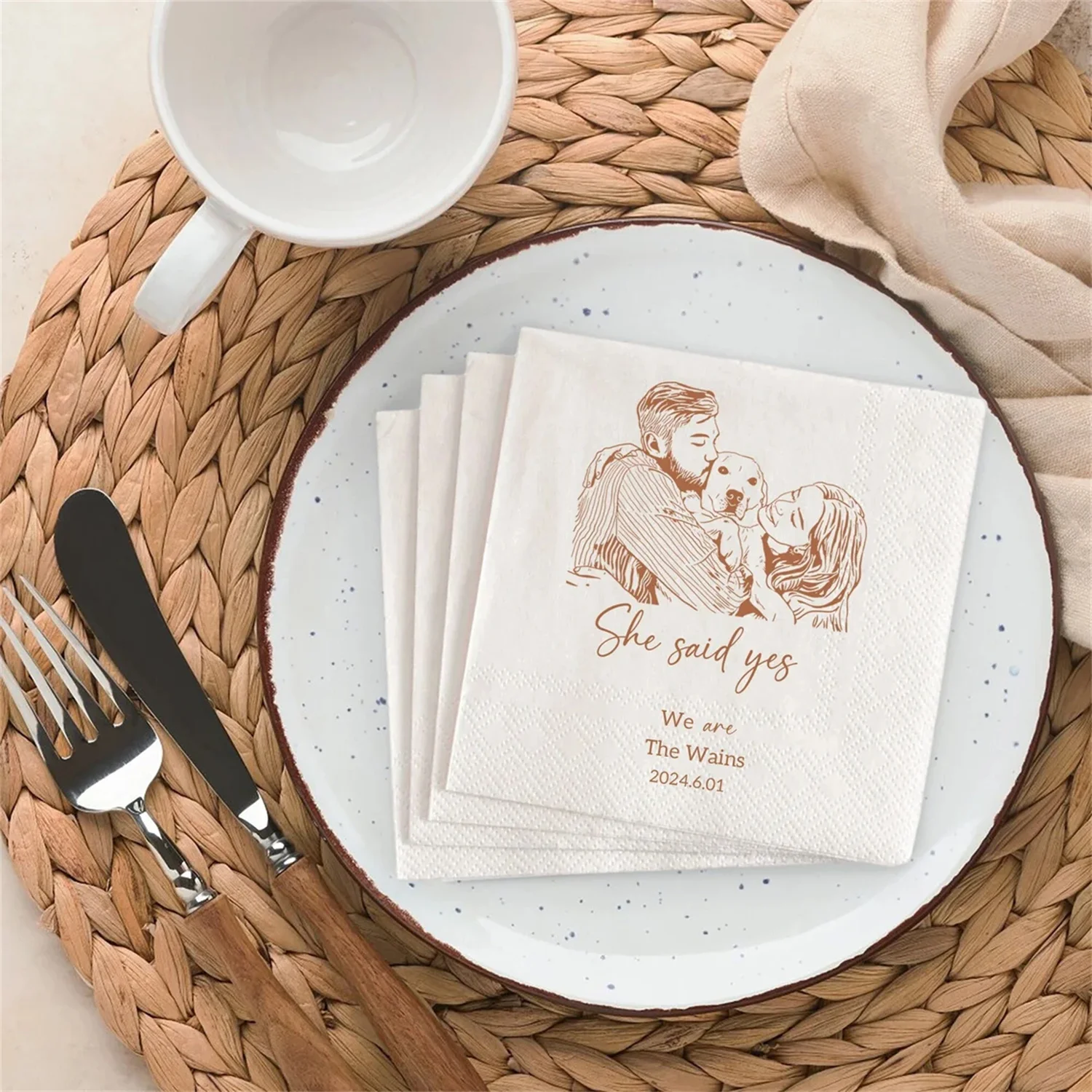 

50 PCS Custom Wedding Napkins from Photo with Face | Personalized Napkins with Pet or Couple Face 100 Sheets