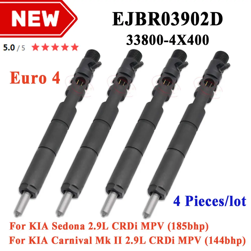 4PCS EJBR03902D New Fuel Injection Nozzle E JBR 039 02D Diesel Injector Assy for Hyundai KIA Carnival Sedona 2.9D 33800-4X400
