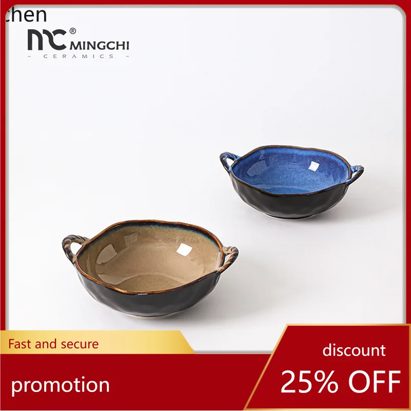 

Zml double-eared bowl ceramic high-looking noodle mixing bowl irregular for home single bowl
