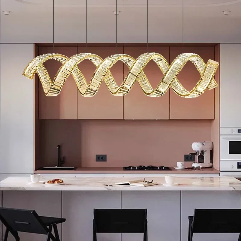 Living Room Light Luxury Crystal Chandelier, Spring Shaped Restaurant Light, Stylish Decor Lamp for Dressing Room & Bar