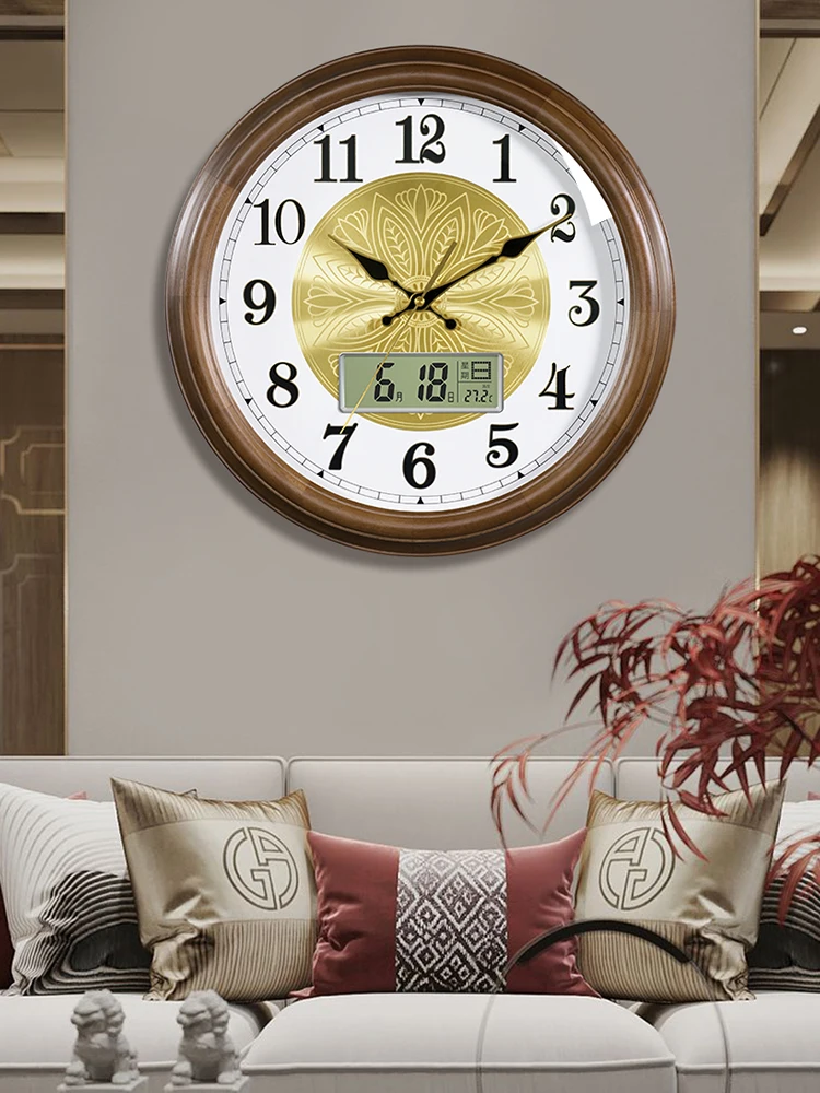 Luxury Wood Wall Clock Modern Vintage Latge Gold Clocks Wall Home Decor Silent Watch Pure Copper Home Living Room Decoration