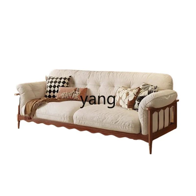 

Lmm solid wood sofa retro cloud three-person small apartment cream straight row cat scratching fabric sofa