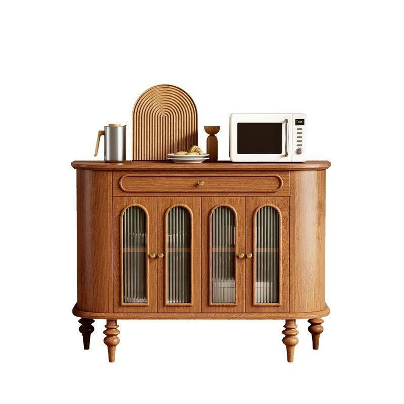 French retro side cabinet cherry solid wood medieval entrance cabinet living room simple modern cream style bucket cabinet