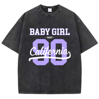 Street Womens Acid Wash T-Shirts 90 California Letter Printing Tees Oversize Crewneck Cotton Short Sleeve Summer Female Clothes