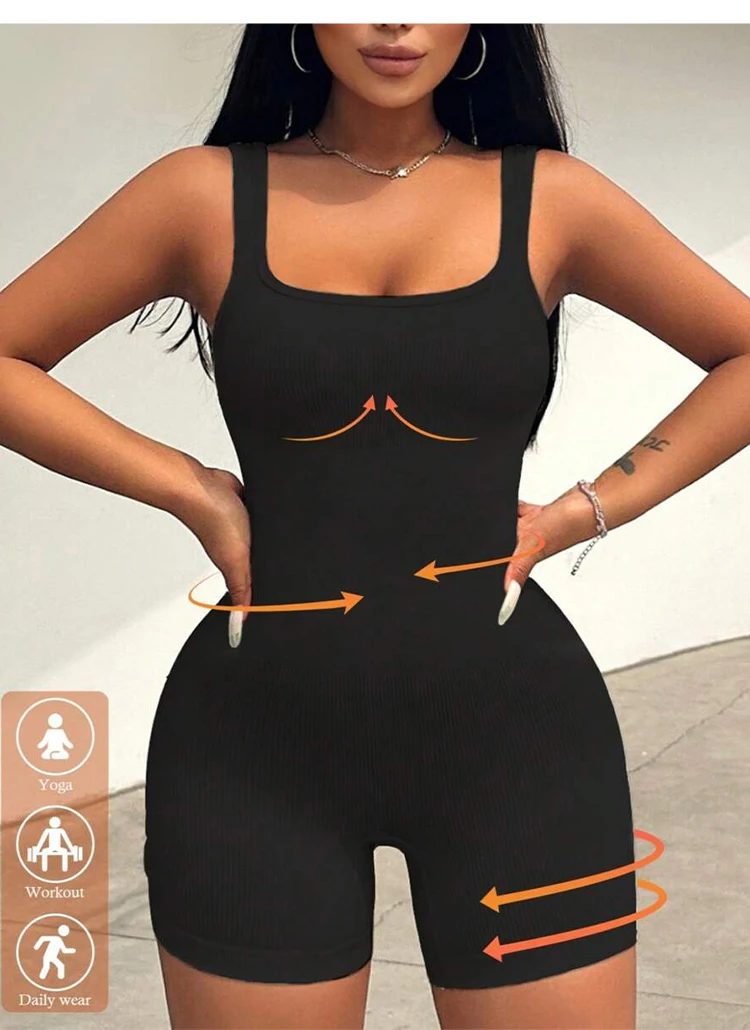 Body de Mujer de Color Sólido con Cuello Cuadrado y Sin Mangas, Transpirable, Ajustado, Tipo Tank Top, para Entrenamiento, Gimnasio, Fitness y Uso Diario