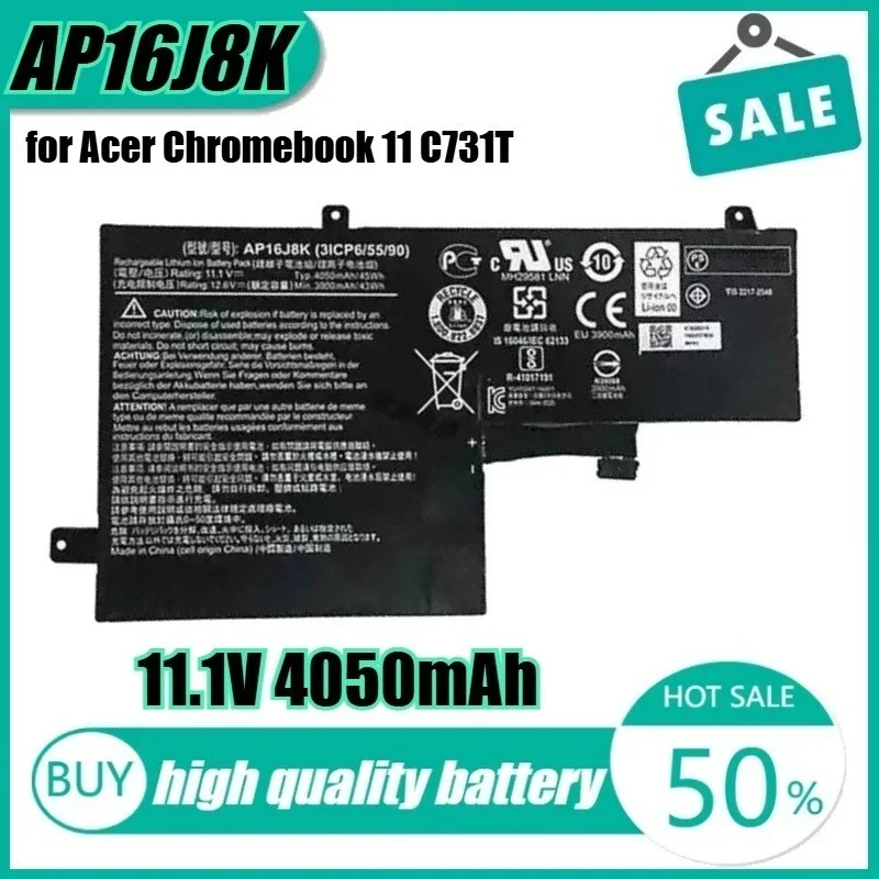 

11.1V 4050mAh AP16J8K Laptop Battery for Acer Chromebook 11 C731T C731 AP16J5K CB311-7H