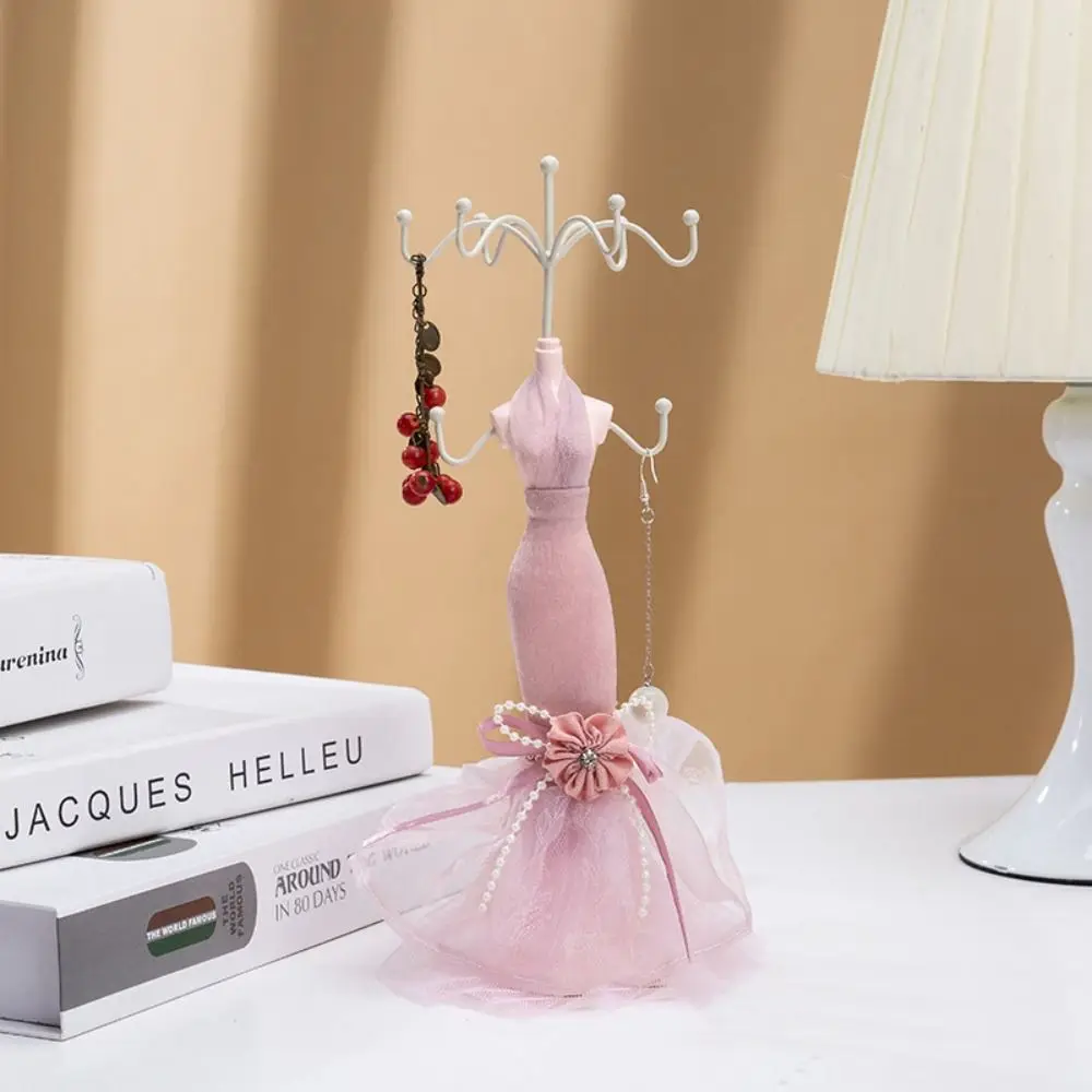 

Organizer Rack Necklace Mannequin Display Stand Ring Luxury Earrings Stand Holder Display Rose Ribbon Jewelry Rack Stand Display