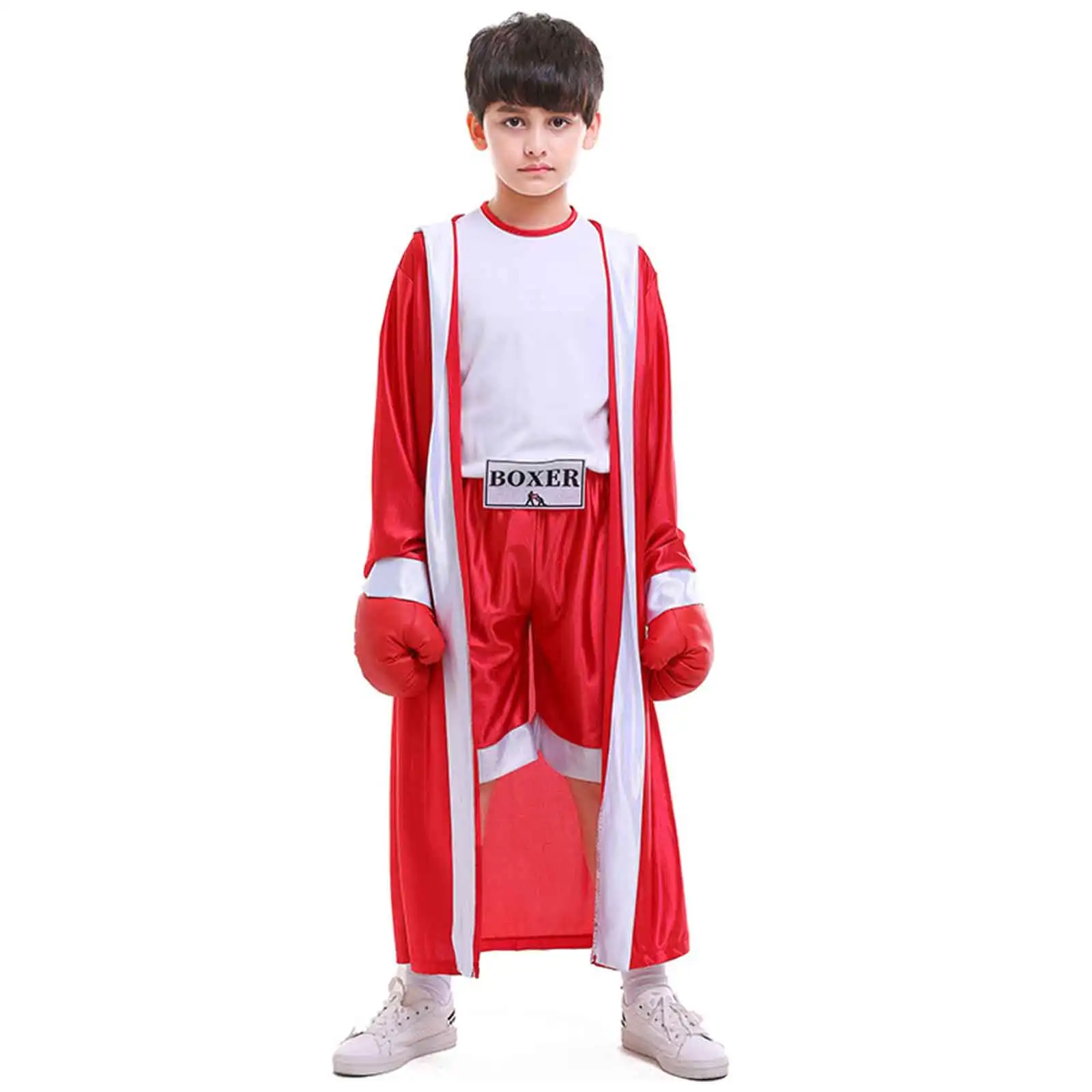 Dzieci bokser kostium czerwony niebieski szlafrok Kickboxing walka Grappling Muay Thai Cosplay dla chłopców Halloween strój