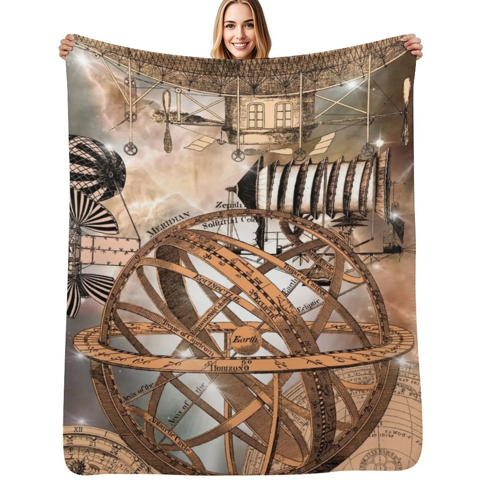 

Steampunk Airship Throw Blanket Bed linens Thermal Decorative Throw warm winter Blankets