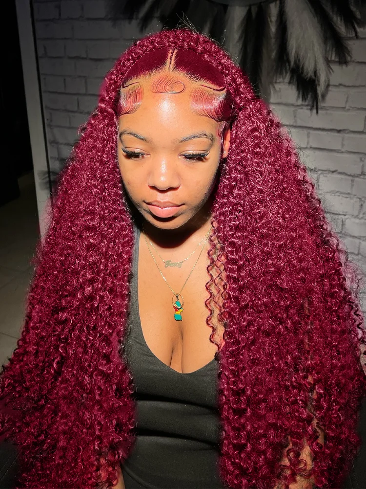 250 Density 99J Burgundy Deep Wave 13x4 Red Lace Front Human Hair 30 40 Inch 13x6 HD Colored Lace Frontal Water Curly Wigs