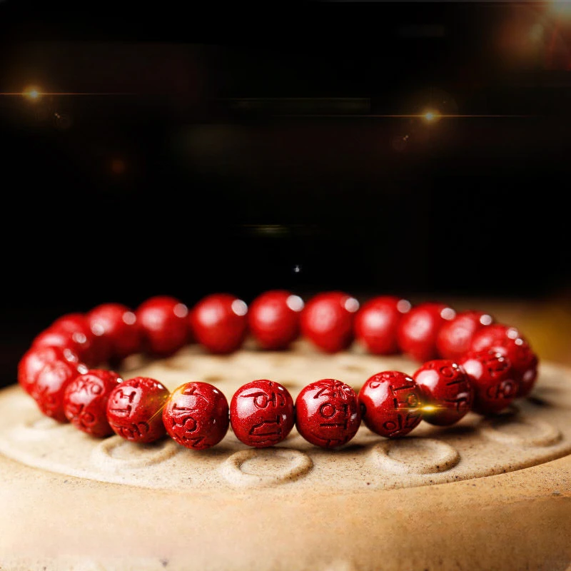 Natural Purple Gold Cinnabar Bracelet Six Words Mantra Pure Silver Bracelet Female Birth Year Meditation Prayer Rosary Bracelet