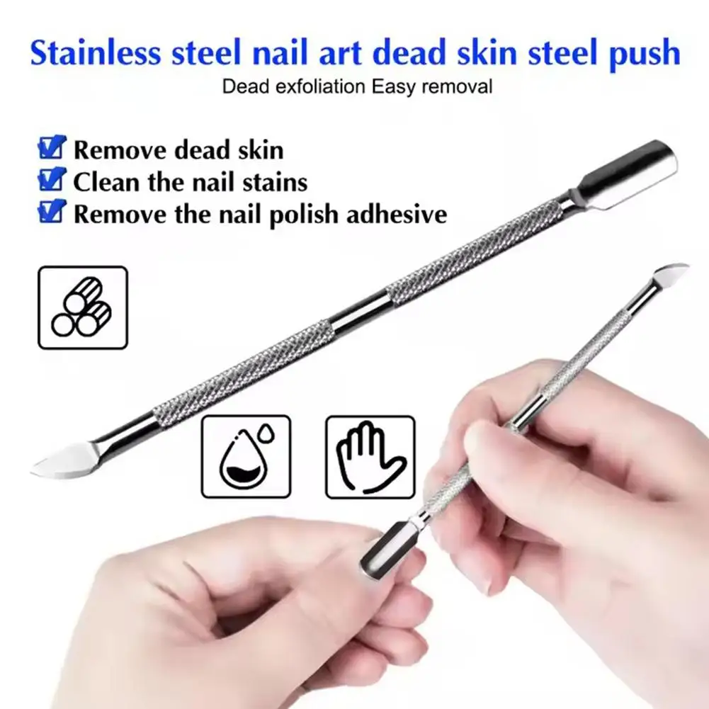 1 pçs/set dupla cabeça pele morta empurrar remoção de aço inoxidável uv gel polonês unhas arte manicure esfoliar ferramentas cuidados kit conjunto