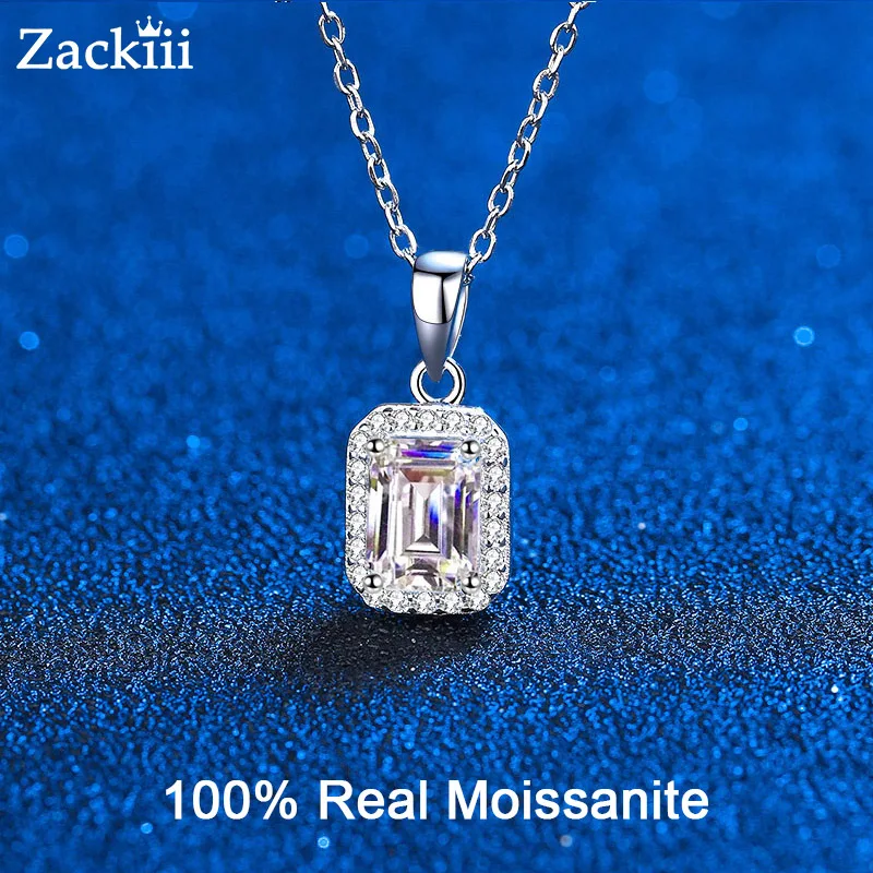 1CT Radian/Emerald Moissanite Pendant Necklaces For Women 925 Sterling Silver Luxury Chain Trending Iced Bling Wedding Jewelry