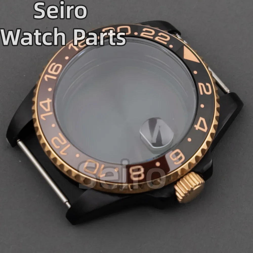 

40mm Black Rose Gold Men's Dive Watch Case Ceramic/Aluminium Bezel For SUB GMT Nh34 Nh35 Nh36 ETA2824 Miyota8215 Sapphire Glass