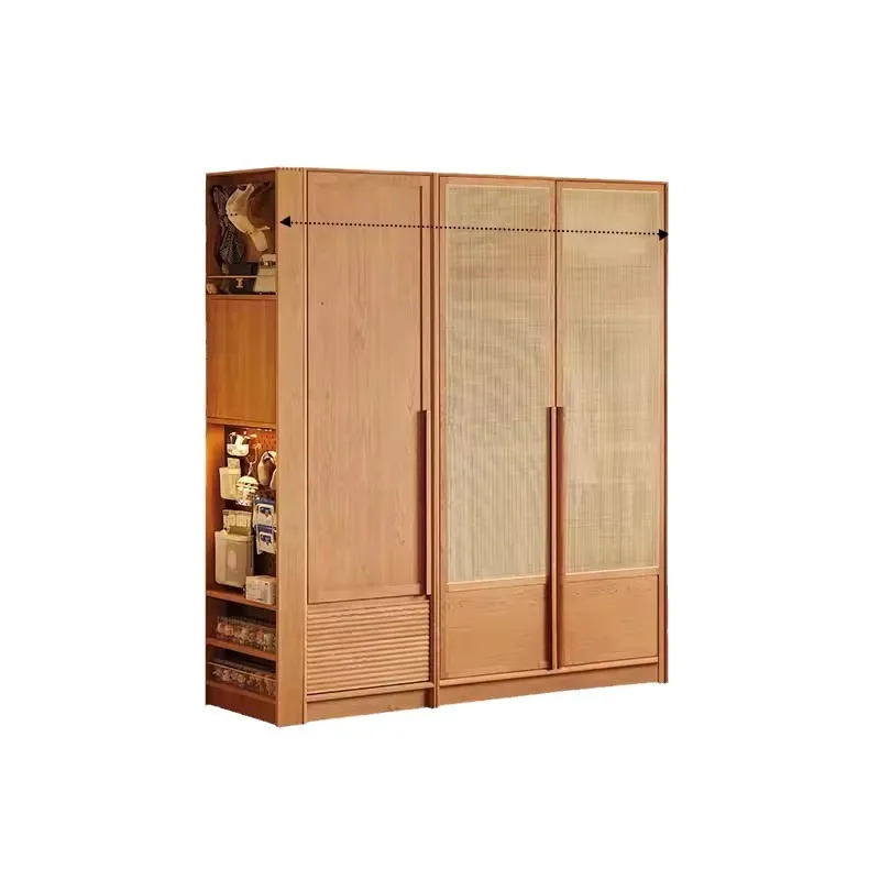 

Cherry wood wardrobe, solid wood household bedroom sliding door storage cabinet, modern and minimalist style storage combination