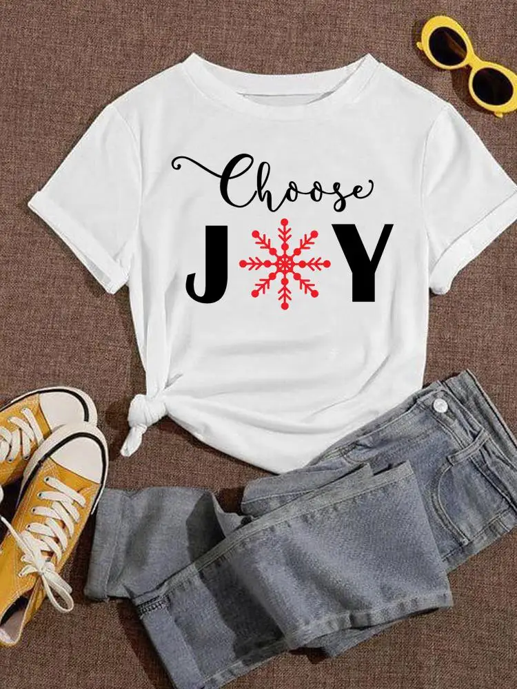 

Clothing Tee New Year Printed Christmas Women Fashion Lady Letter Snowflake Trend 90s Short Sleeve T-Shirts Graphic T Top