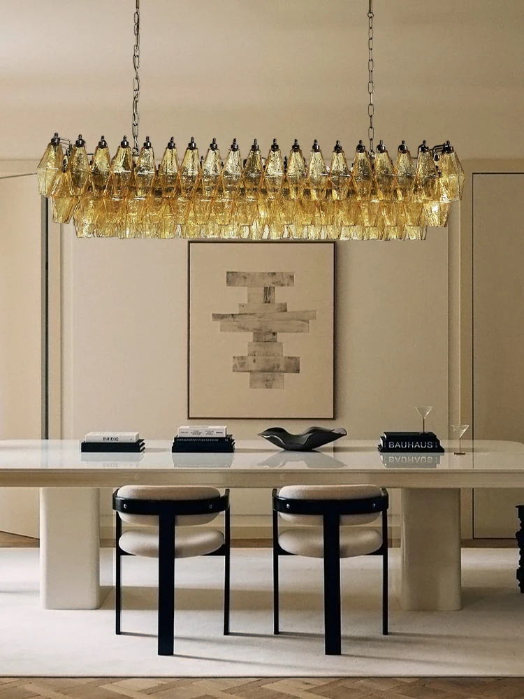 

2025 Trendy French Design Glass Art Dimmable LED Chandelier Lustre Hanging Lamps Suspension Luminaire Lampen For Dinning Room