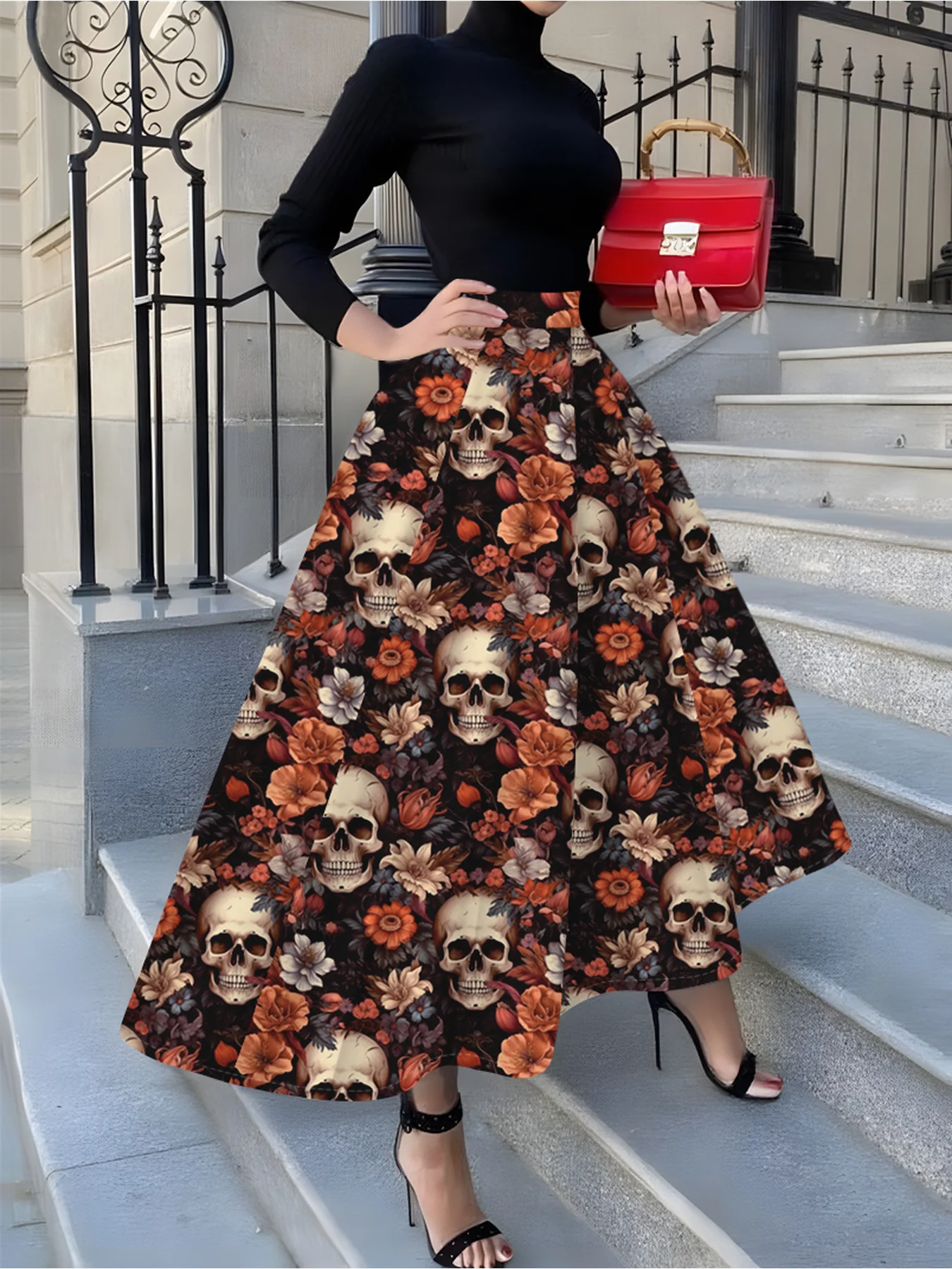 

Юбка на Хэллоуин для женщин, плиссированная юбка миди А-силуэта, осенне-зимняя юбка для вечеринок, повседневная офисная юбка, юбка с высокой талией и эластичным поясом