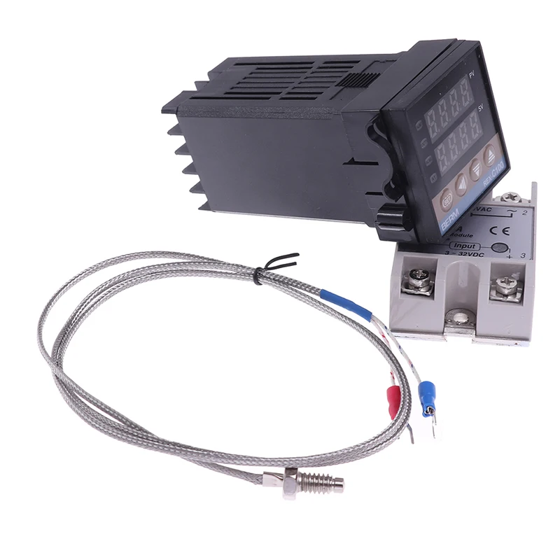 100-240VAC PID REX-C100 متحكم في درجة الحرارة SSR-40A الحرارية