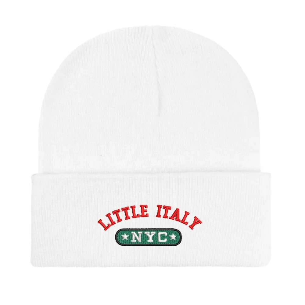 Embroidery Design LITTLE ITALY NYC Beanies Knitted hats Custom Text Winter thick caps Men Women Caps Warmer Bonnet hat