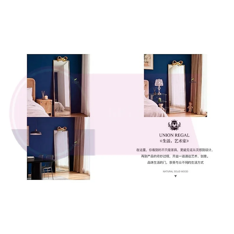 QA French Creative Bowknot Full-Length Mirror American Style Rectangle Floor Mirror for Living Room Decorative Dressing Mirror