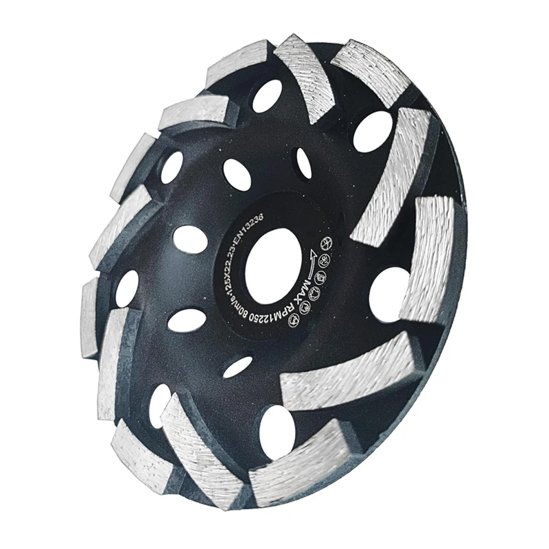 SHGO 5 Inch Diamond Concrete Grinding Wheel, Cup Type, Slanted Tooth, for Granite Stone Masonry, Dust Holes, Black, 1 Piece