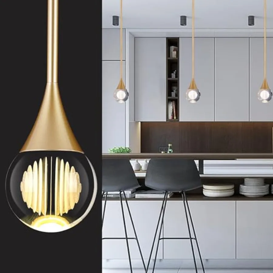 

1-Pendant Lights Kitchen Island Brass Gold Globe Crystal Ceiling Hanging Light Fxitures LED Light Fixtures Metal Rod Ceiling Gl