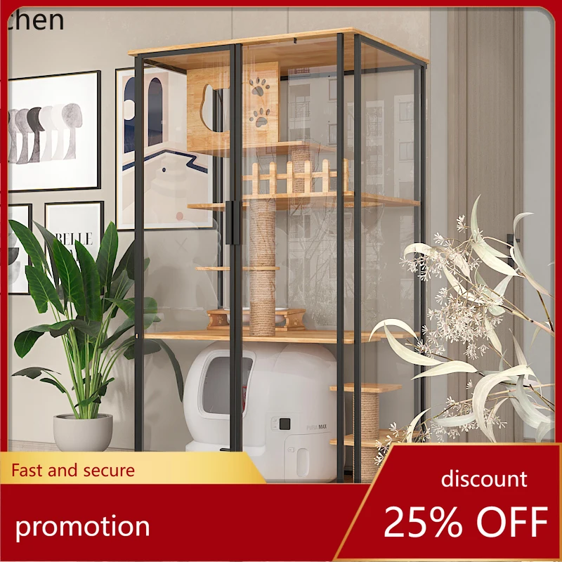 

CZ panoramic new oak cat cage indoor glass cat house multi-layer cat cabinet climbing frame