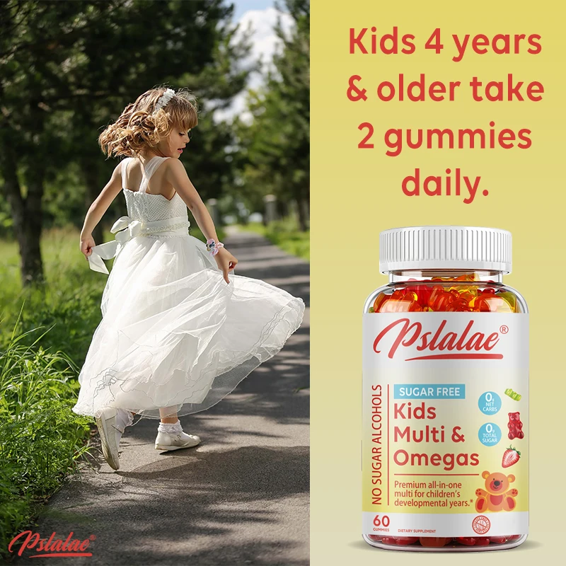 Multivitamin Gummies for Kids, Sugar Free Gummies with Vitamins C, D, B6 & Zinc, Flaxseed Oil Omega 3 ALA, Erythritol Free