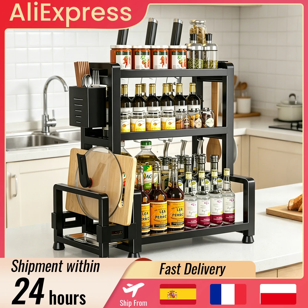 3-stöckiges Metall-Arbeitsplattenregal - Verstärkter Metallrahmen Platzsparender Organizer für Kaffee, Tassen & Gewürze, Multifunktionales Küchenregal