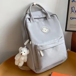 Teens School Backpack Large Capacity Kawaii Backpack Solid Zipper with Plush Pendant for Work Camping Sports Travel Backpack