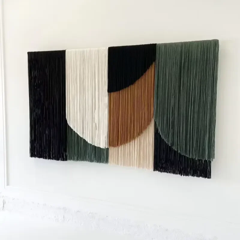 Modern Large Geometric Macrame Cotton Woven Decorative Art Style Landscape Pattern Tapestry Wall Hanging for Living Room