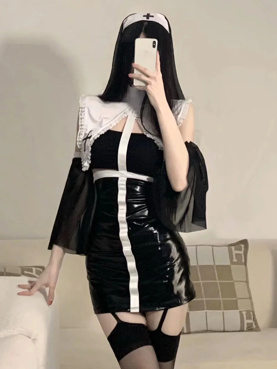 

Sexy Headscarf Nun Dress Maid Cross Dressing Cosplay Desire Uniform Halloween Cos Sister Clothes Aladdin Woman Nun's Gown