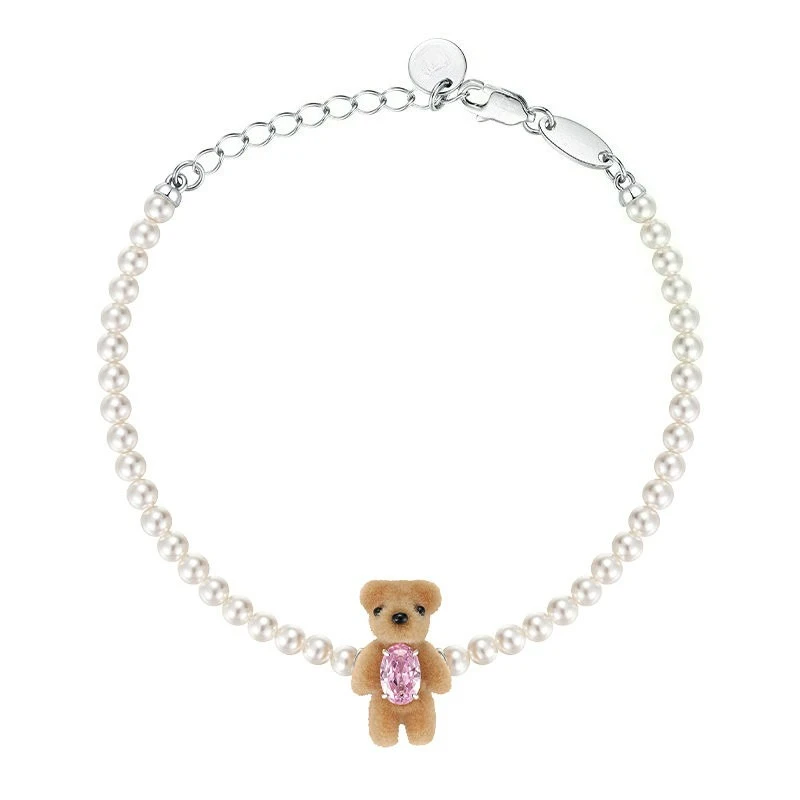 Teddy Bear Flocking Pearl Bear Bracelets Sweet Romantic Copper Alloy Jewelry Party Gift For Women