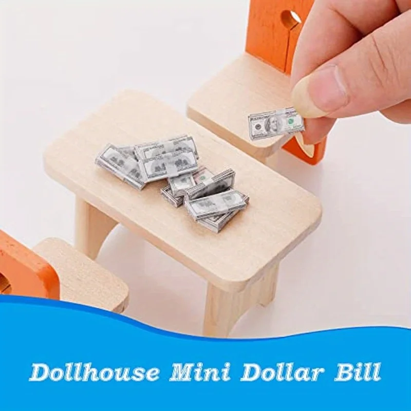 Mini dinero falso en miniatura a escala 1/12, modelo de billete de dólar para figura de acción, soldado, casa de muñecas, accesorios, juguetes para juego de imitación para niños