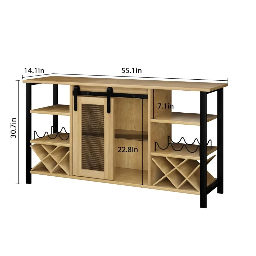 Wine Bar Cabinet, Farmhouse Wood Coffee Bar Cabinet with Wine Rack for Liquor and Glasses