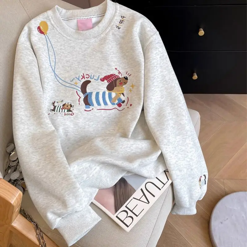 أنيقة فضفاضة الكرتون طباعة البلوز ex ربيع الخريف Faion عارضة تنوعا مريحة طويلة Sve جولة Ne أعلى #5