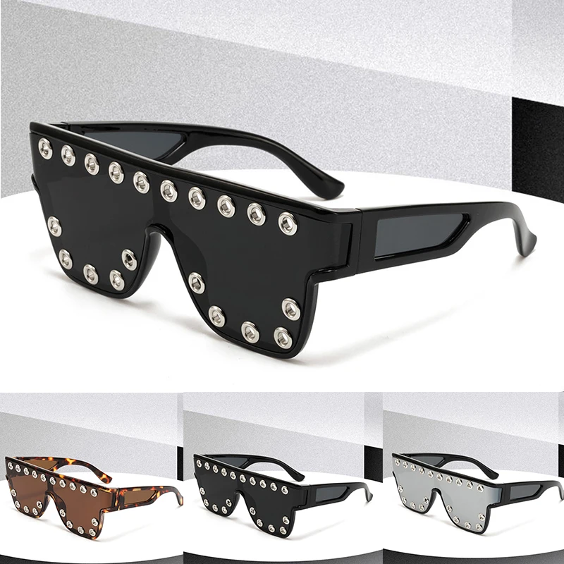 

New Fashion Steampunk Y2K Big Frame Nail Rivet Sunglasses Women Men Punk Luxury Brand Designer One-Piece Trendy Vintage Eyewears