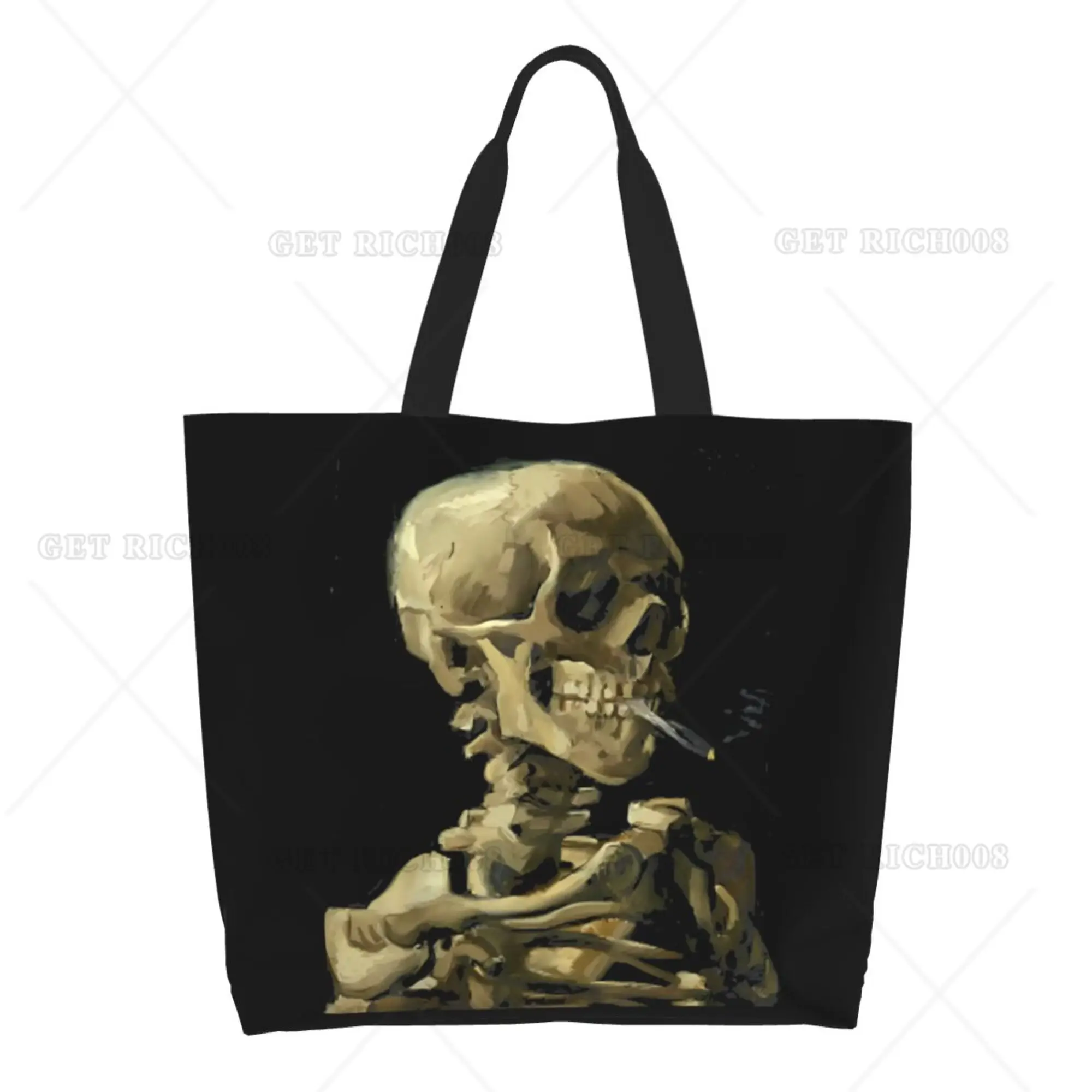 Smoke Skull Gothic Shoulder Shopping Bag for Women Men Work Outdoor Supermarket Tote Bag Reusable Shopping Bag Fashion