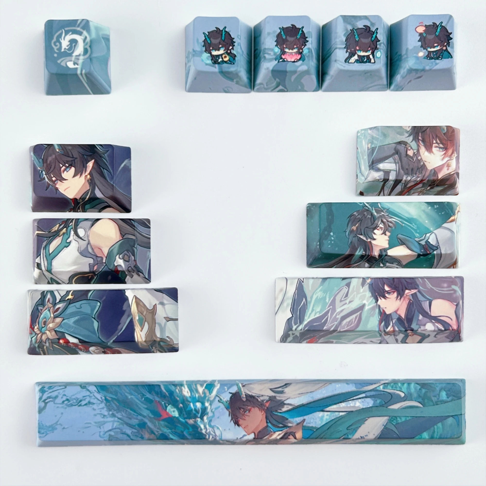 

Кейкапы MAIMOOO Dan Heng, 12 шт., PBT, профиль Cherry, по мотивам игры Honkai: Star Rail, аниме-кейкапы для механической клавиатуры, Phainon Jing Yuan