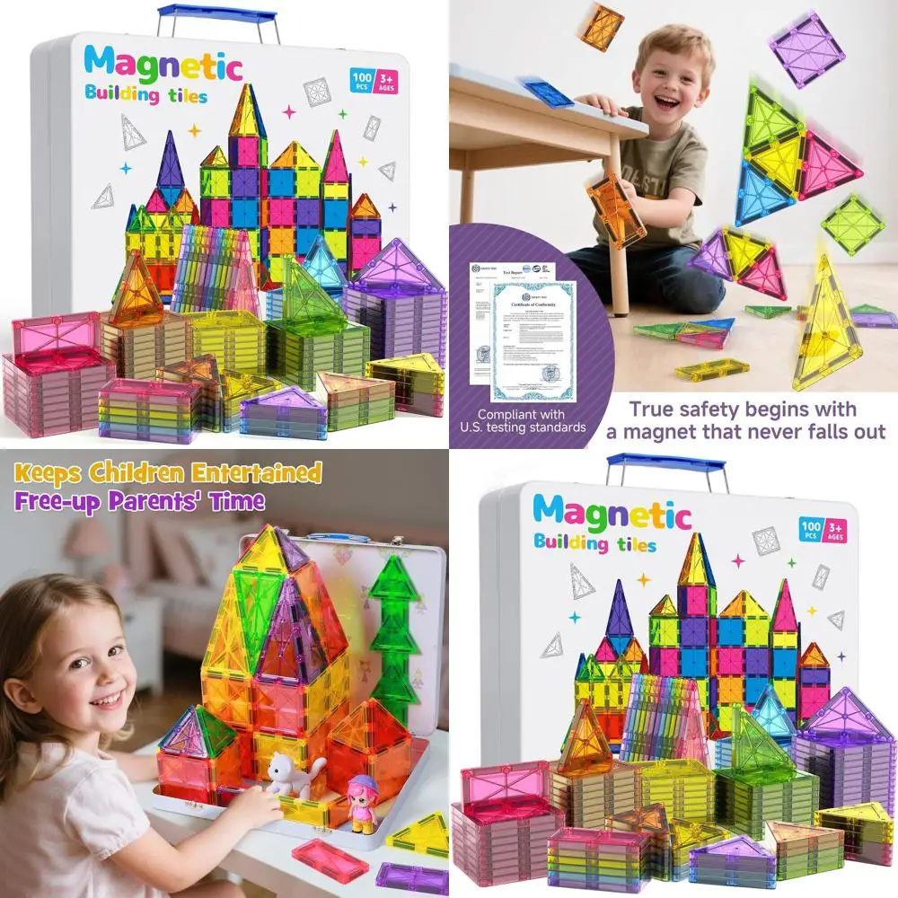 Juego de bloques de construcción magnéticos de lujo de 100 piezas, juguetes STEM ideales para niños de 3 a 8 años, regalos inspirados en Montessori para niños pequeños