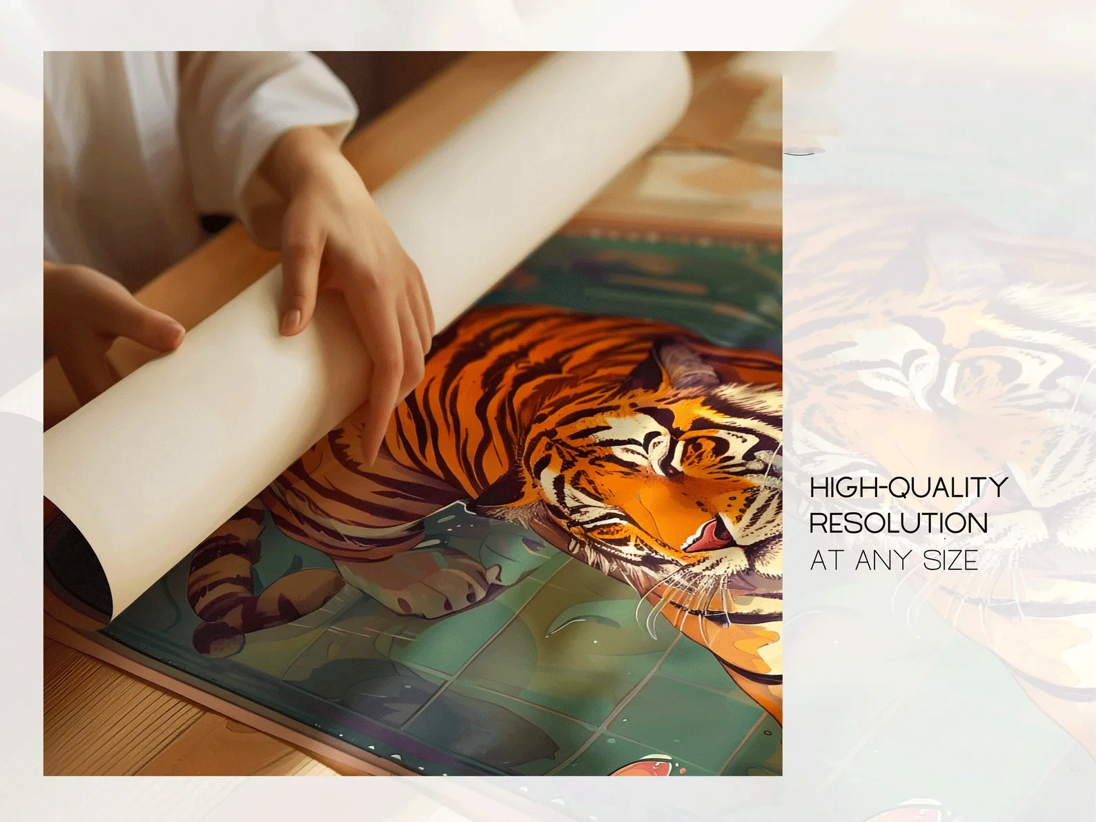 Seni dinding maximalis, Seni dinding eklektik yang dapat dicetak, Dekorasi Dinding Feminis, Seni dinding digital, Poster Warna-warni, Harimau Trendi, Digital