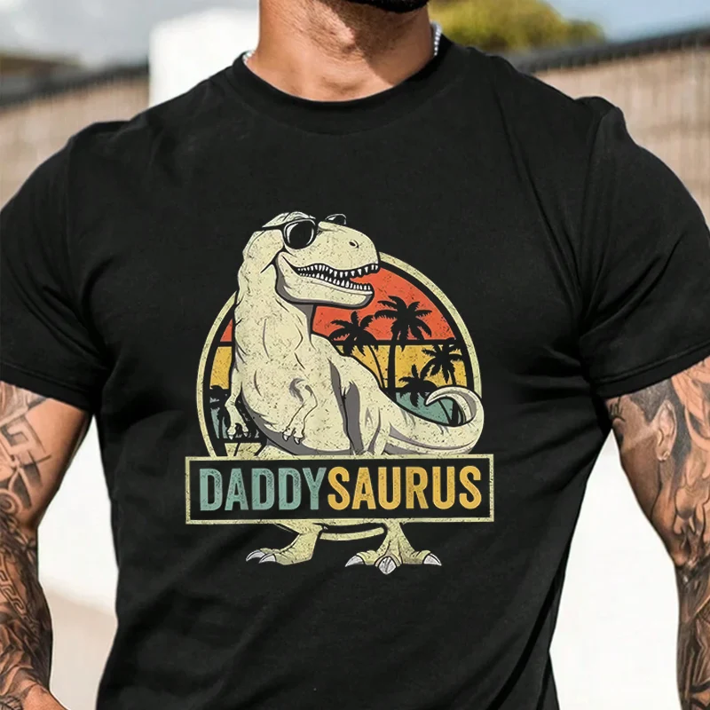 

Daddysaurus T Rex Dinosaur Daddy Saurus Family Matching 2026 New Vintage Style Pattern T-Shirt Men Casual Short Sleeve Top