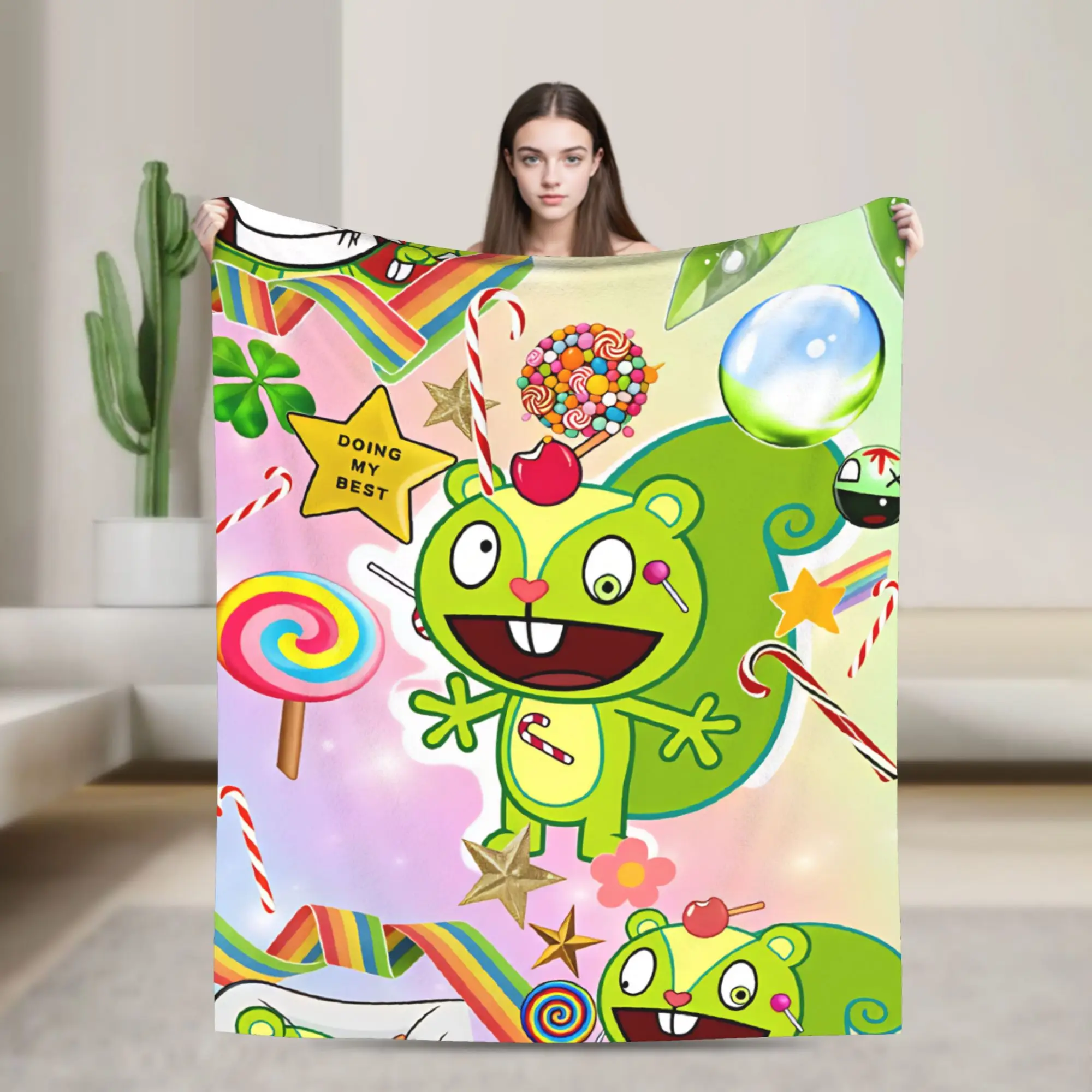 Cartoon H-Happy Tree F-Friends Blanket Quality Warm  Throw Blanket Spring Kids Adult Home Decor Fluffy Bedspread