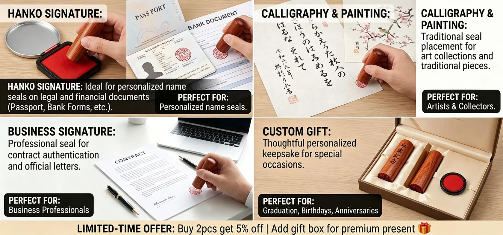 Hanko Stamp for Wood Custom Name Stamp Seal for Calligraphy English Chinese Logo Hand Account Chop Personal Gift Seal