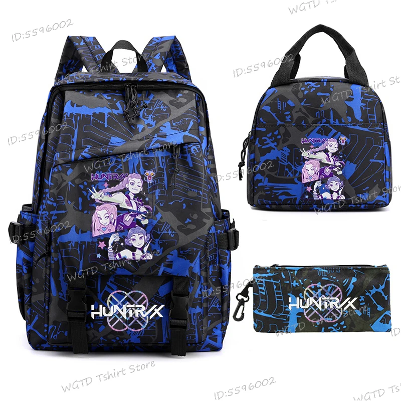 Zaini alla moda per adolescenti KPop Demon Hunters Zaino scolastico 3 pezzi/set Borsa per il pranzo Astuccio per ragazze Zaino quotidiano all'aperto