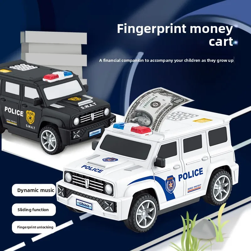 Kids Car Money Coin Saving Bank with Password & Cartoon Police Car Piggy Bank - Perfect for Birthday Gift Toy